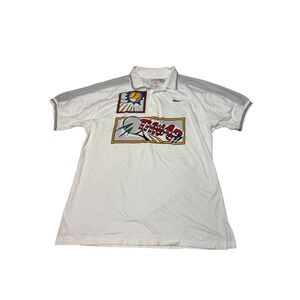 Vintage‎ Ellesse Pop Art Tennis Polo Shirt White Mercerized Cotton Mens Size 8 L